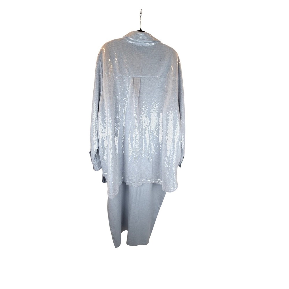 WorthingtonxJason Bolden Blue Sequin Button Down Shirt & Mock Neck Dress Set 3X - Picture 2 of 10